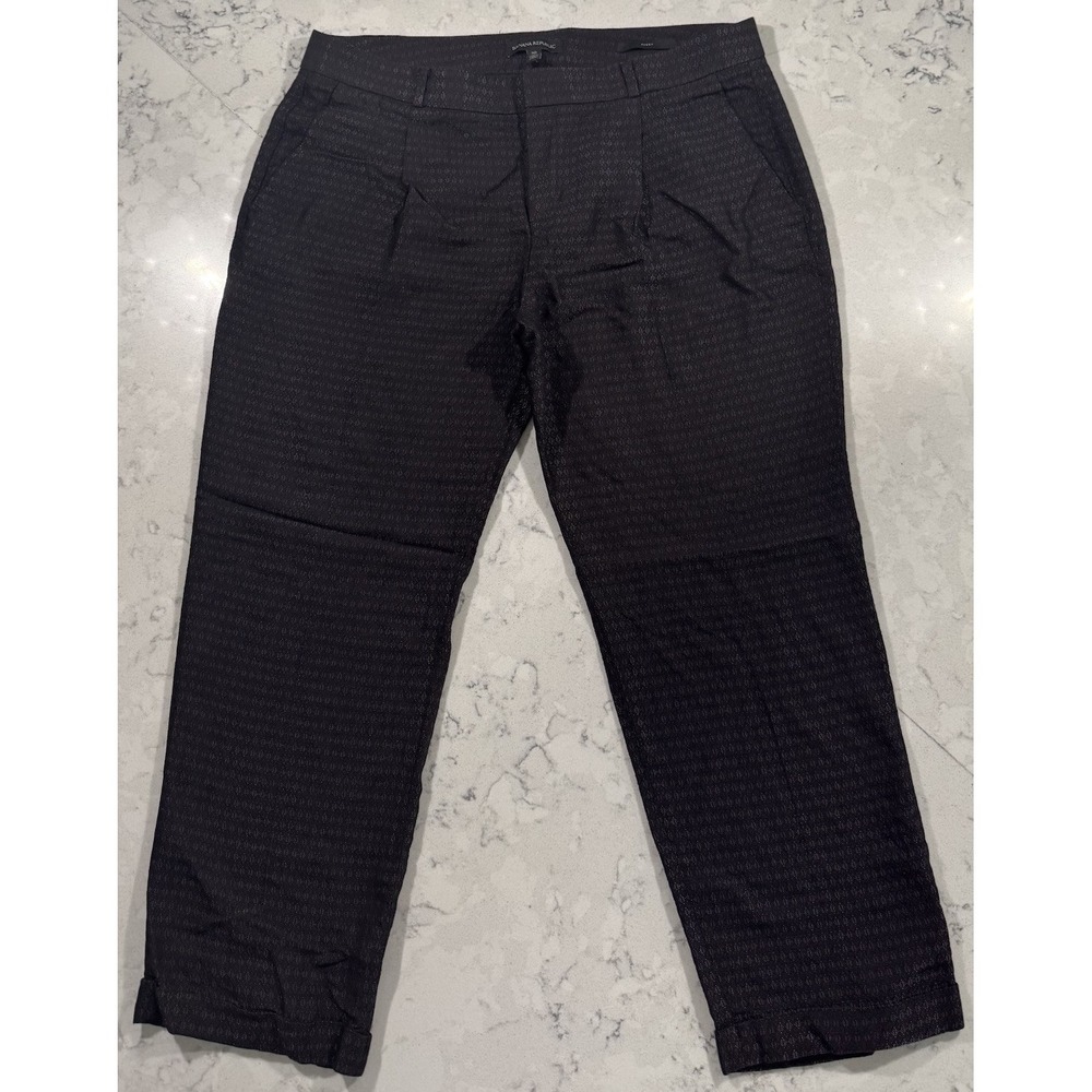 Banana Republic Avery Dress Pants Womens 10 Black Jacquard Cuff Ankle Office